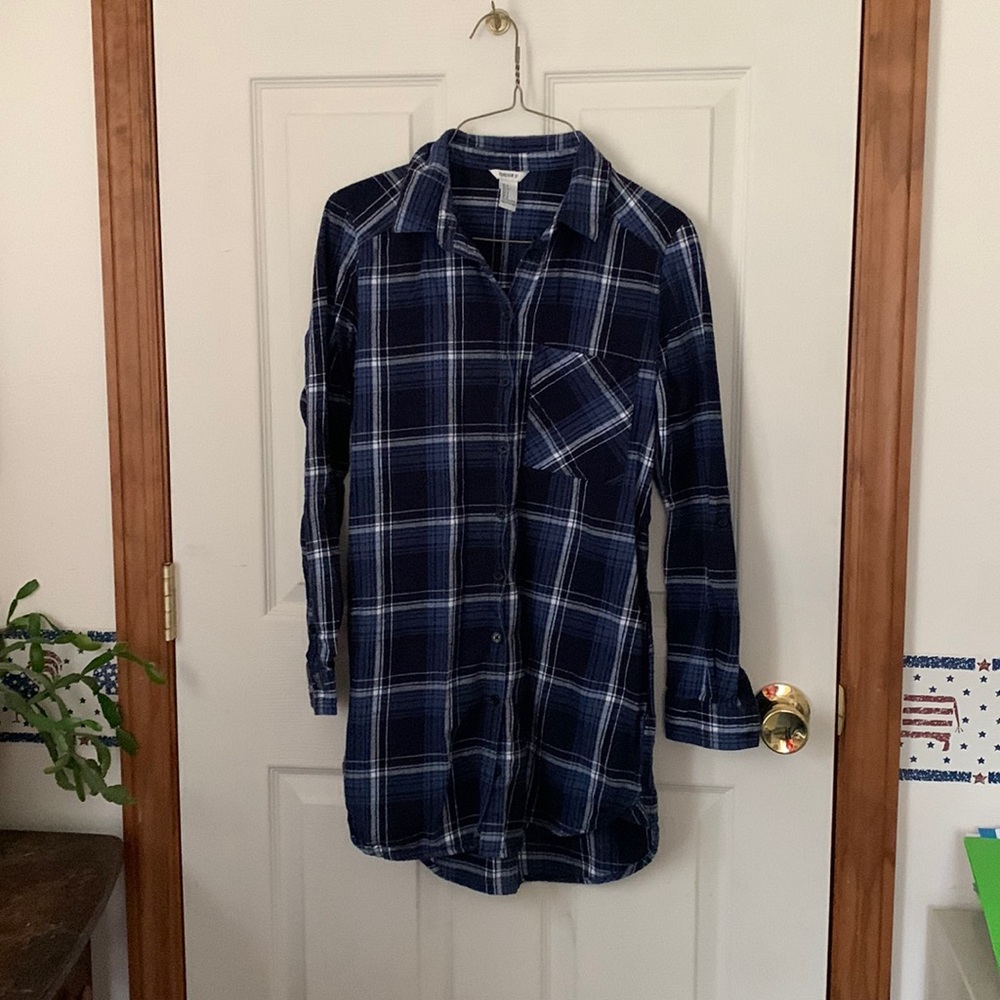 Flannel blue plaid shirt dress
